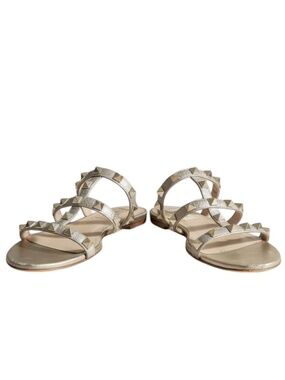 Valentino Garavani Rockstud Gold Leather Slide Sandals EU 35.5